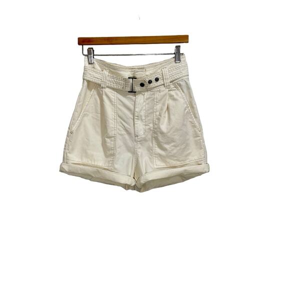 Pistola x Revolve Arita Paperbag White High Rise Cuffed Shorts Size 27 - Picture 3 of 13